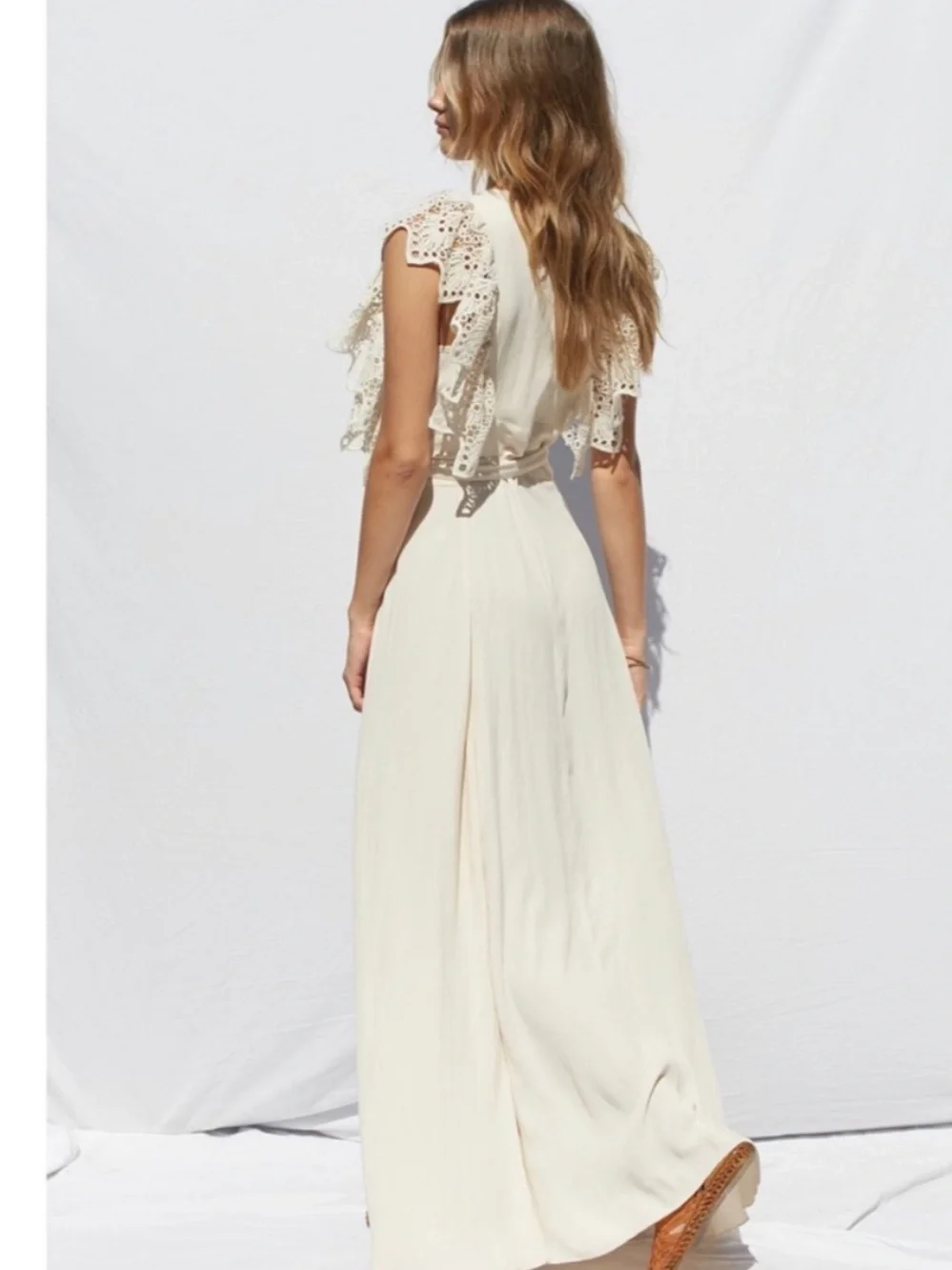 Jen's Pirate Booty White Poppy Wrap Bohemian Lace-Trim Maxi Dress in Cream (125) - Picture 4 of 9